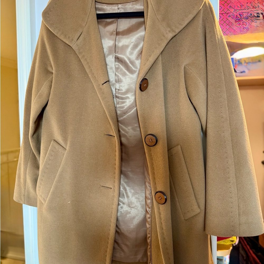 Ellen Tracy Camel Wool Aline Coat w/Button Closure Size 4